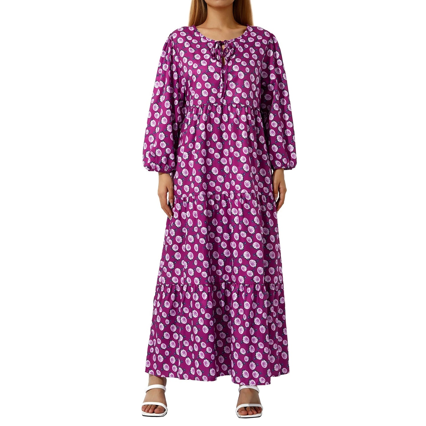 Modisches Plus Size Kleid mit Muster & Puffärmeln